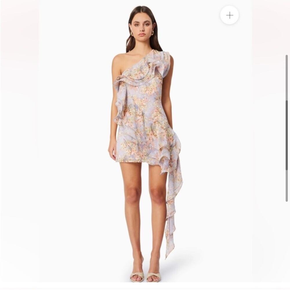 elliatt sahara purple floral one shoulder ruffle asymmetrical mini dress size XL - Picture 2 of 8